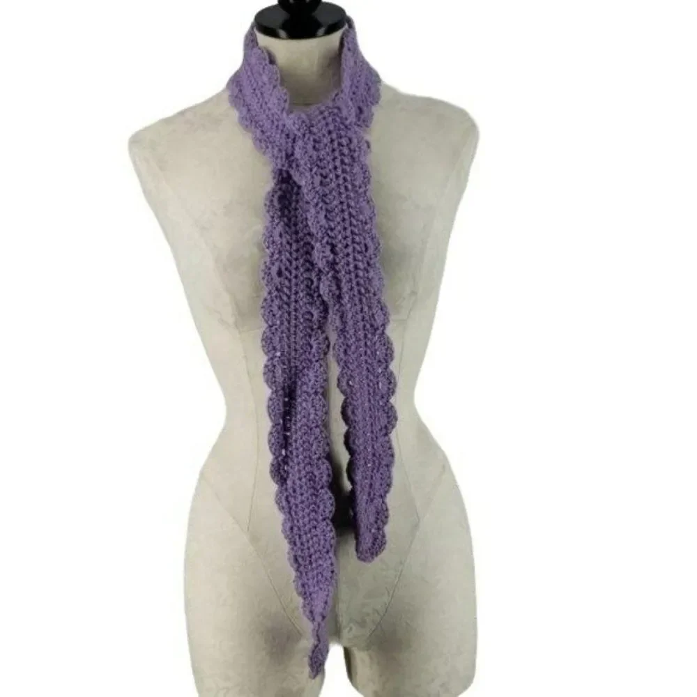 Handmade Crochet Lavender Purple‎ Detailed Scalloped Edge Scarf Wrap